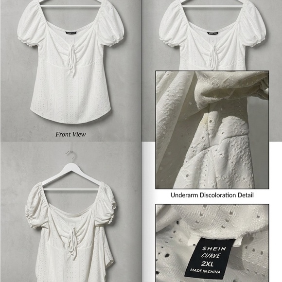 Tops - White Puff Sleeve Eyelet Top - 2XL